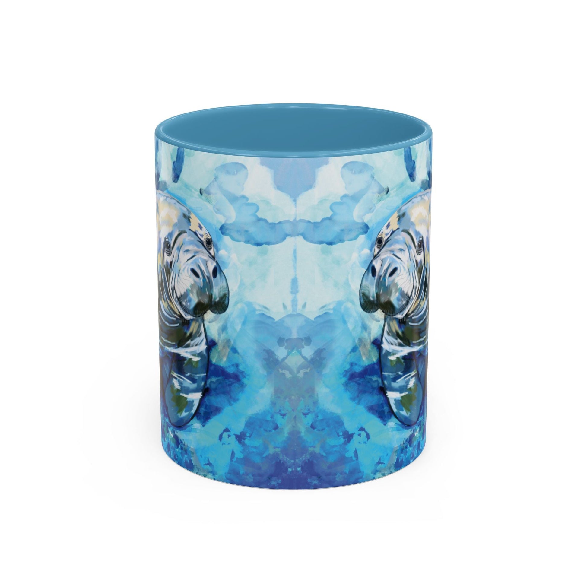 Whimsical Manatee Ceramic Two Tone Mug - 11 oz & 15 oz - Blue Cava