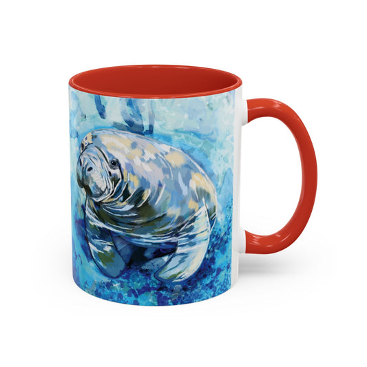 Whimsical Manatee Ceramic Two Tone Mug - 11 oz & 15 oz - Blue Cava