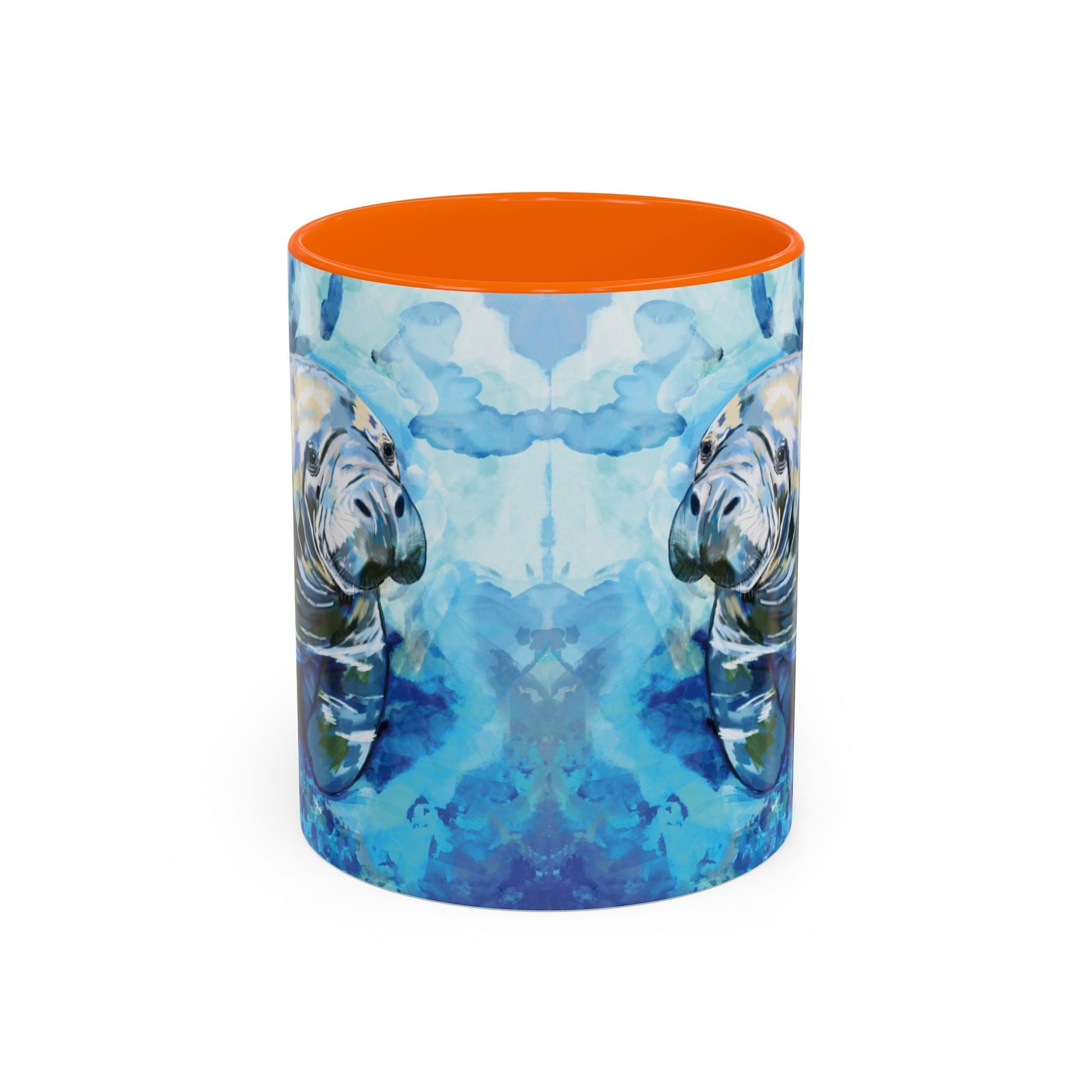Whimsical Manatee Ceramic Two Tone Mug - 11 oz & 15 oz - Blue Cava