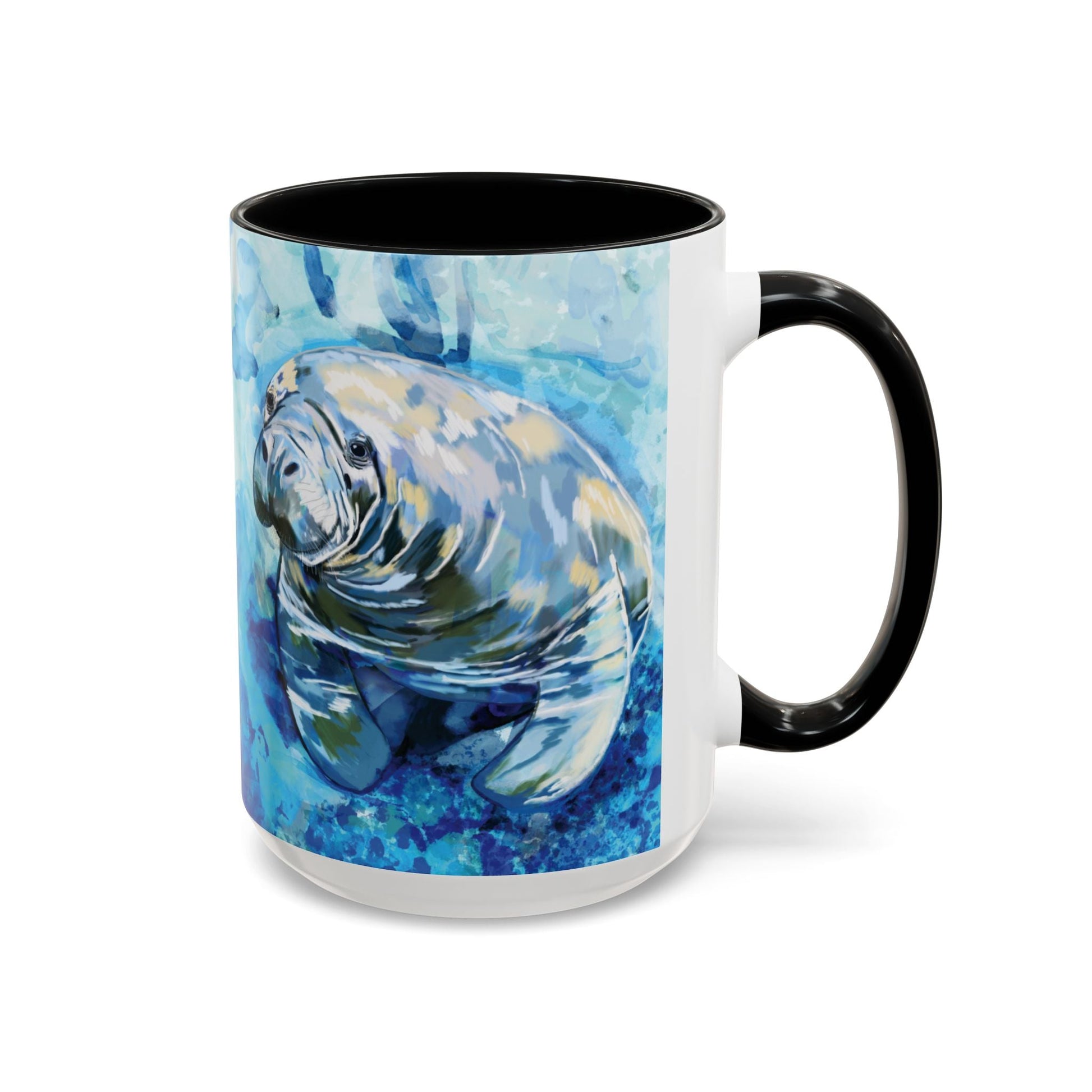 Whimsical Manatee Ceramic Two Tone Mug - 11 oz & 15 oz - Blue Cava