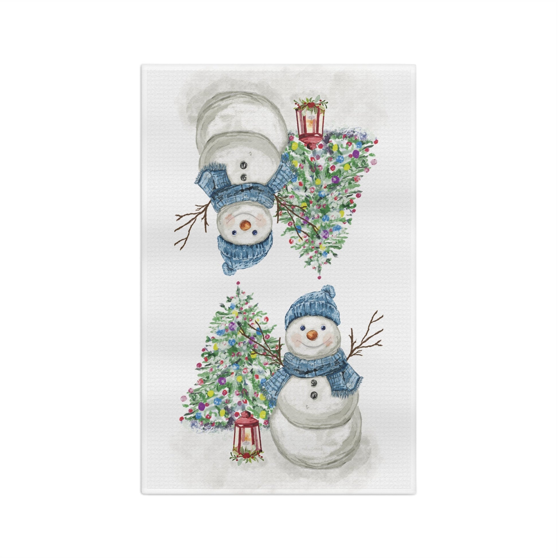 Winter Wonderland Snowman Microfiber Waffle Towel, Holiday Kitchen Decor - Blue Cava