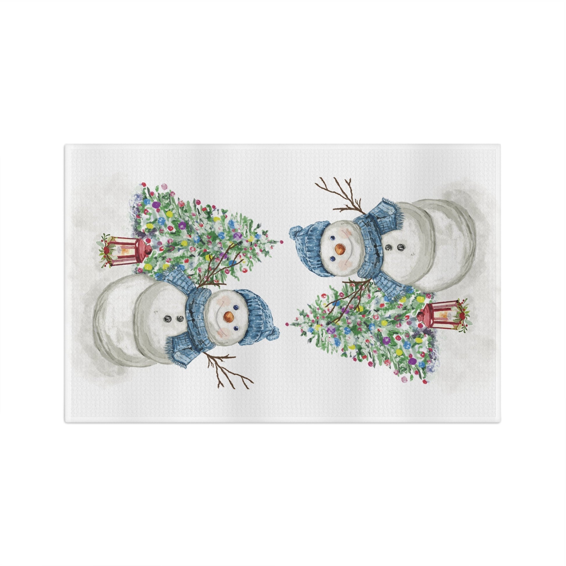 Winter Wonderland Snowman Microfiber Waffle Towel, Holiday Kitchen Decor - Blue Cava