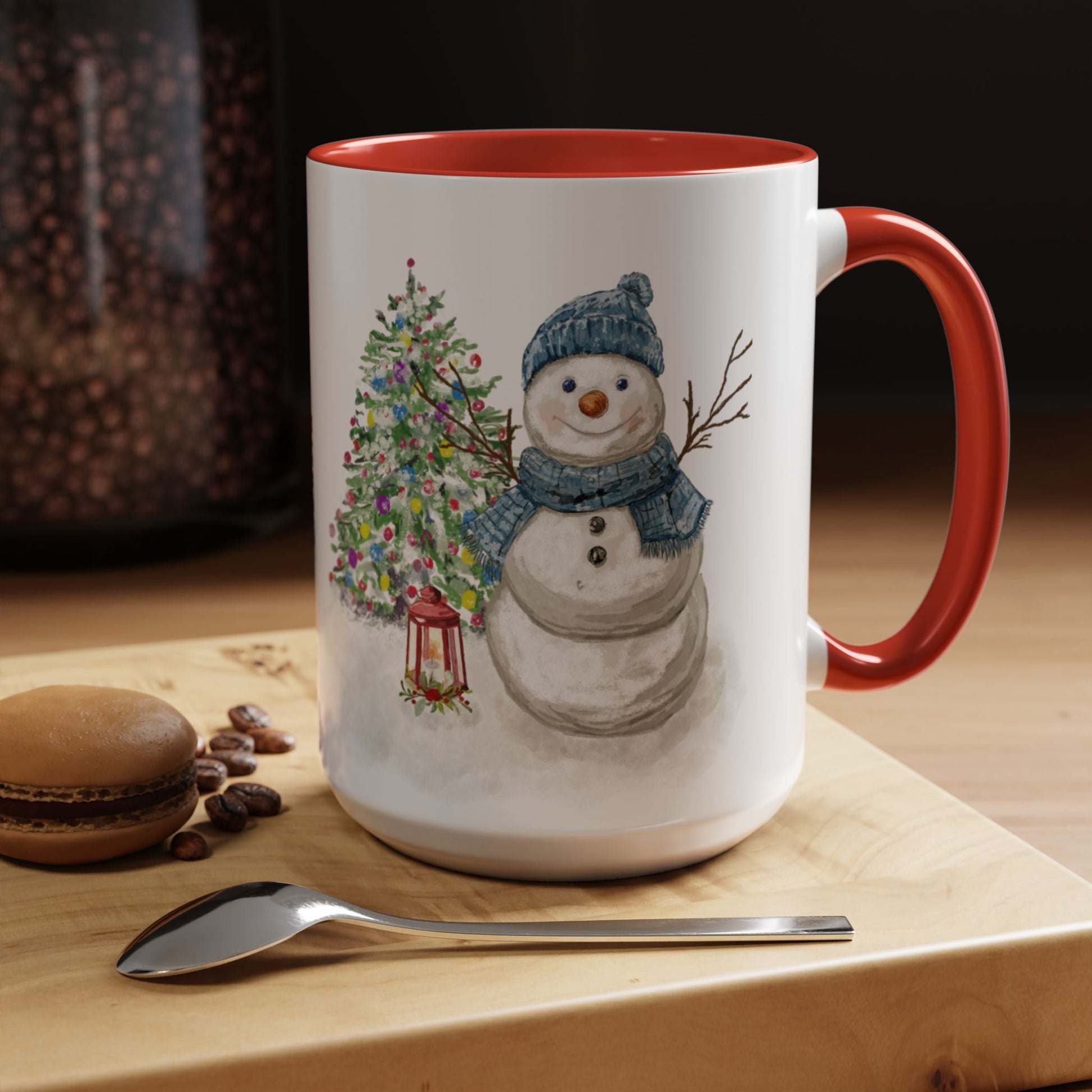 Winter Wonderland Two Tone Coffee Mug, Christmas Gift, Snowman Mug - Blue Cava
