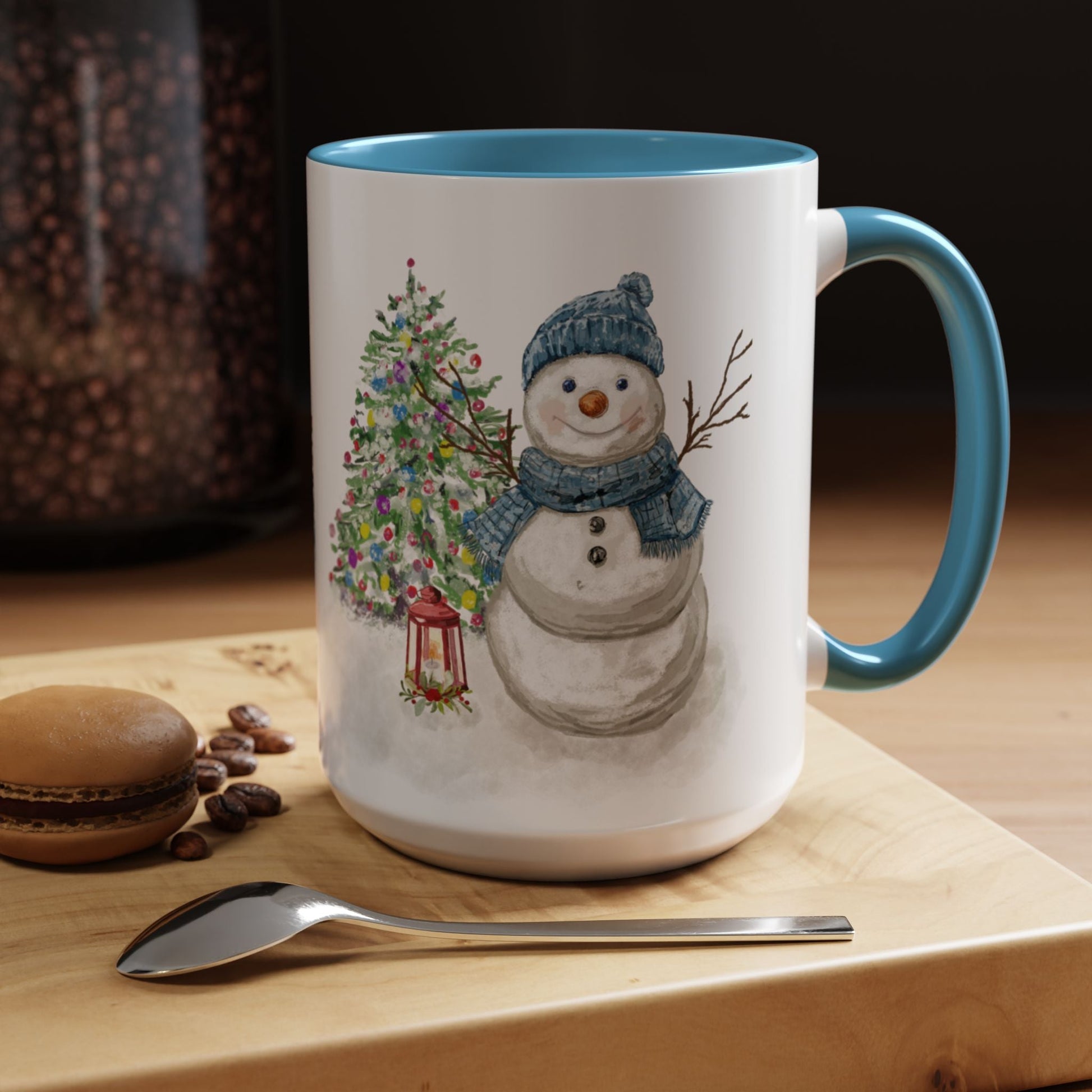 Winter Wonderland Two Tone Coffee Mug, Christmas Gift, Snowman Mug - Blue Cava