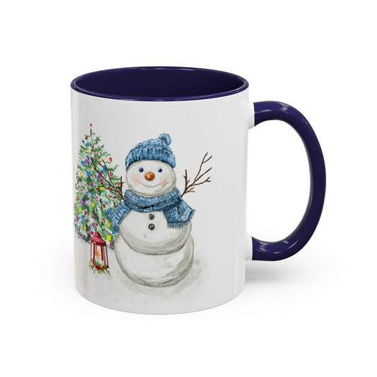 Winter Wonderland Two Tone Coffee Mug, Christmas Gift, Snowman Mug - Blue Cava