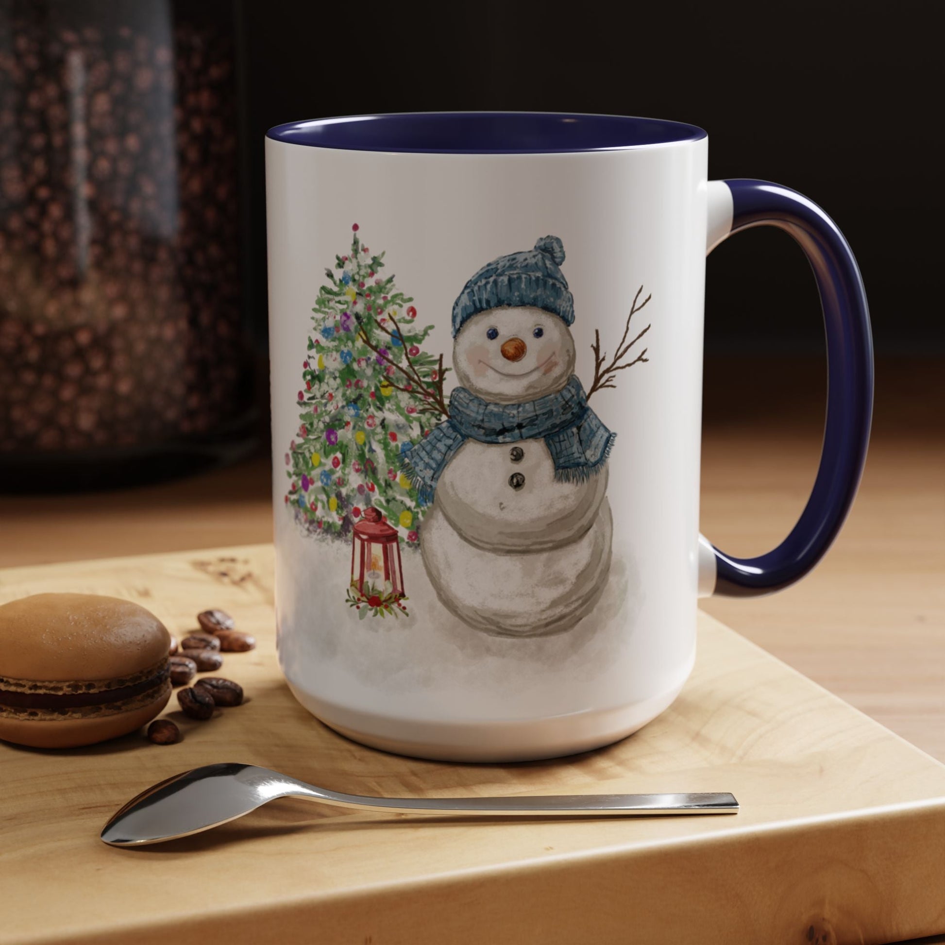 Winter Wonderland Two Tone Coffee Mug, Christmas Gift, Snowman Mug - Blue Cava