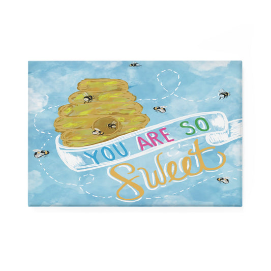 You Are So Sweet Bee Button Magnet, Rectangle - 1 pc and 10 pcs - Blue Cava