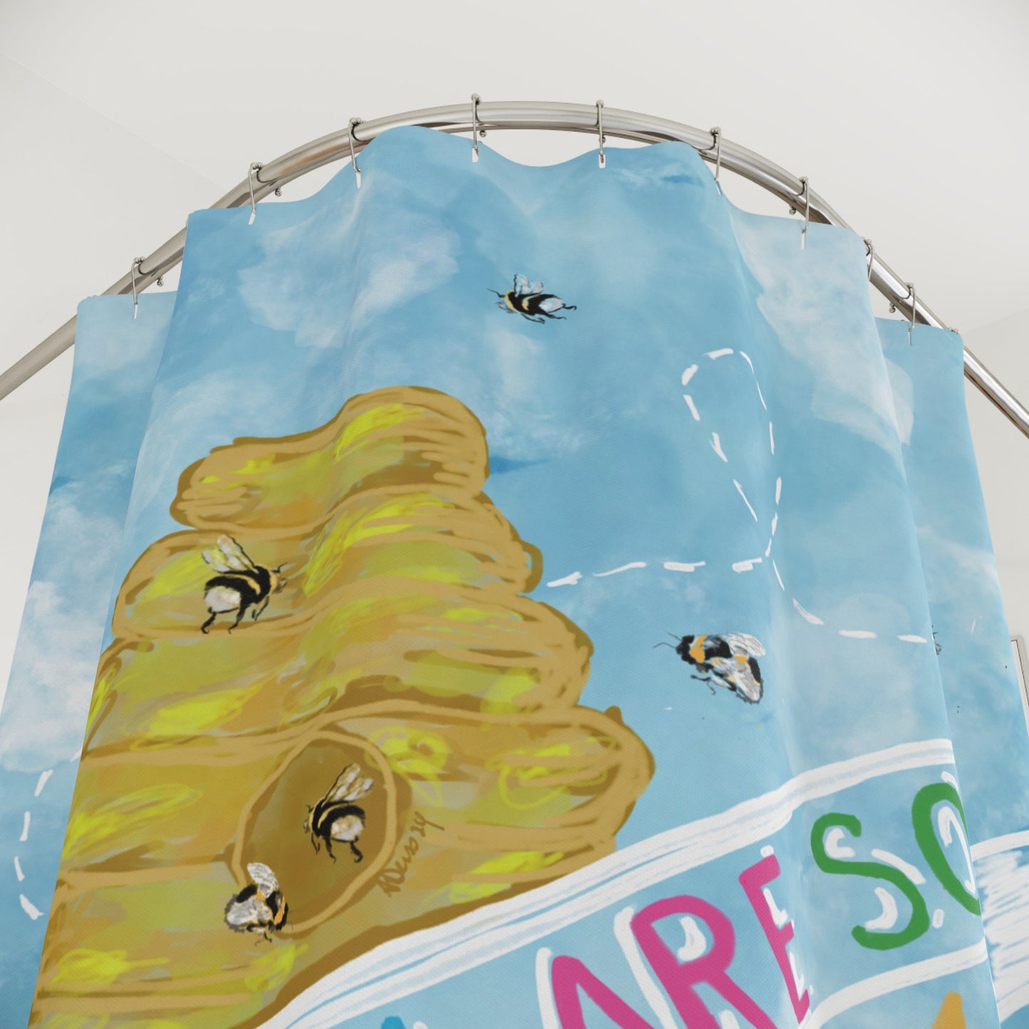 You Are So Sweet Honey Bee Shower Curtain – Fun and Whimsical Bathroom Decor - Blue Cava