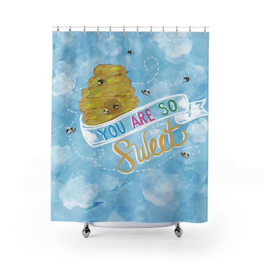 You Are So Sweet Honey Bee Shower Curtain – Fun and Whimsical Bathroom Decor - Blue Cava