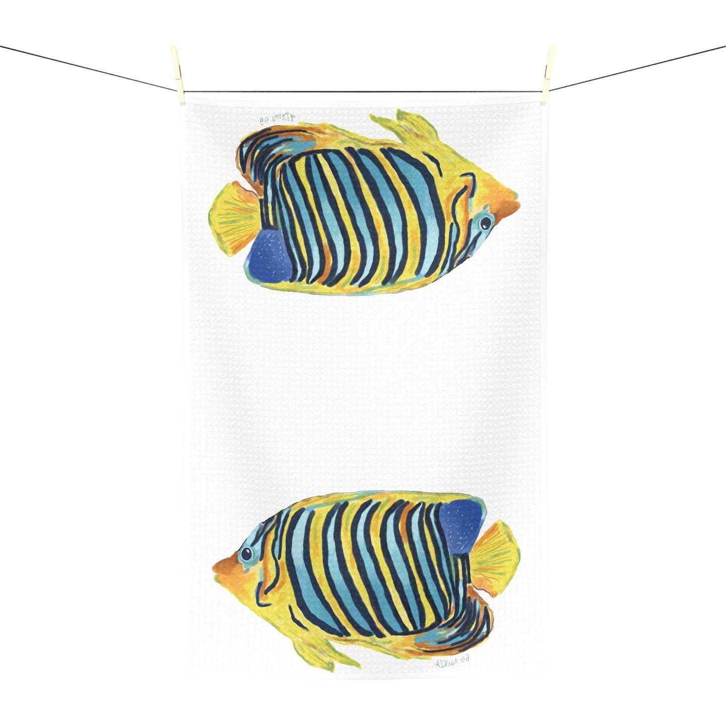 Angel Fish Microfiber Waffle Towel - Blue Cava