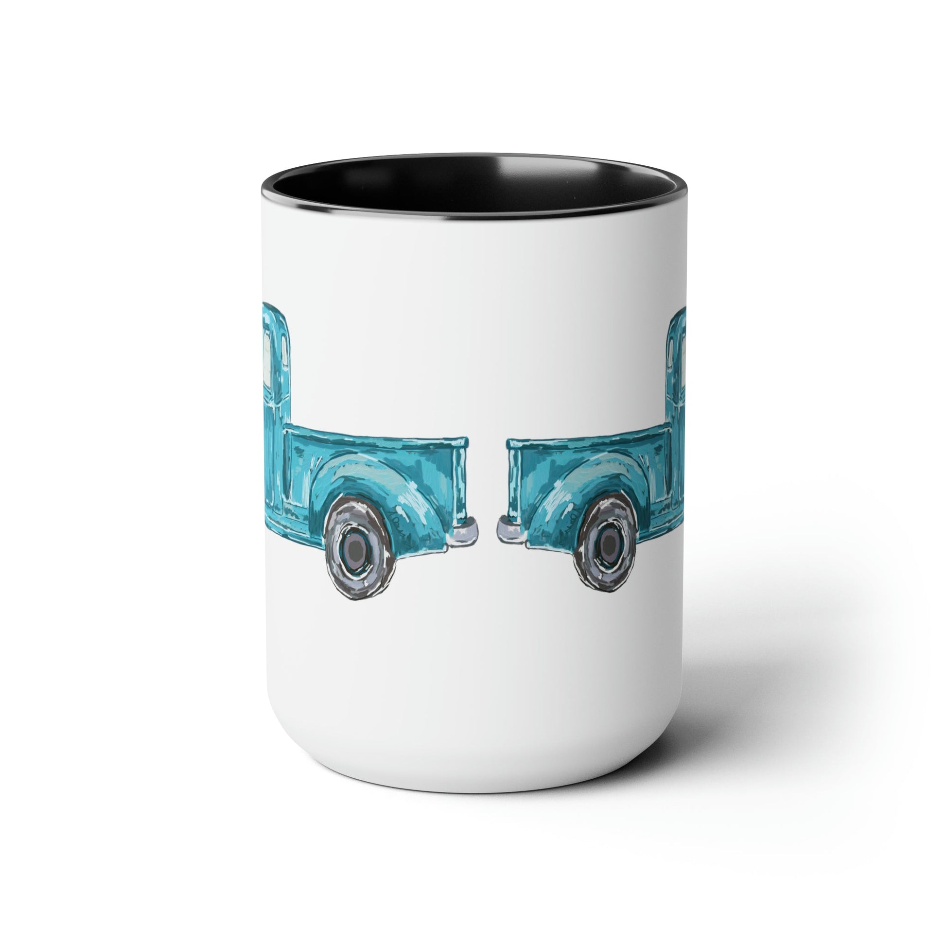 Antique Truck Two-Tone Coffee Mugs, 15oz - Blue Cava
