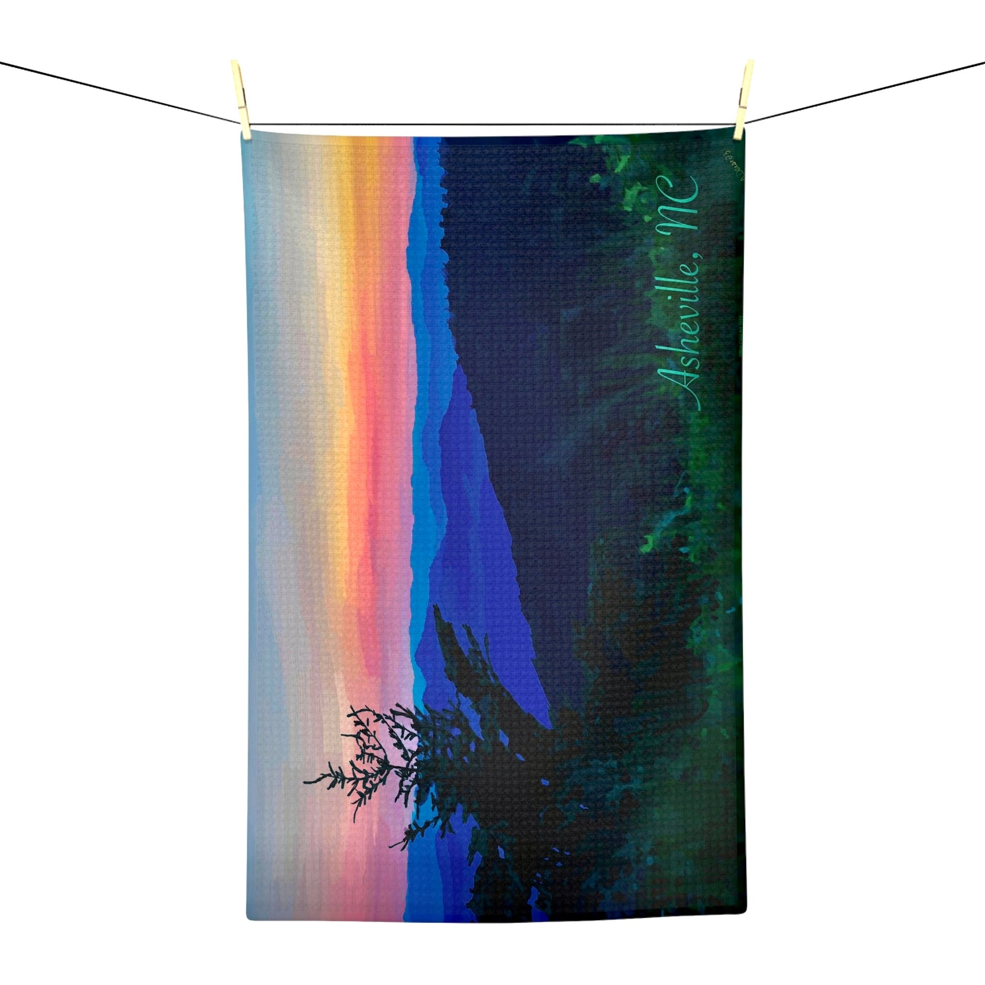 Asheville NC Microfiber Waffle Towel - Blue Cava