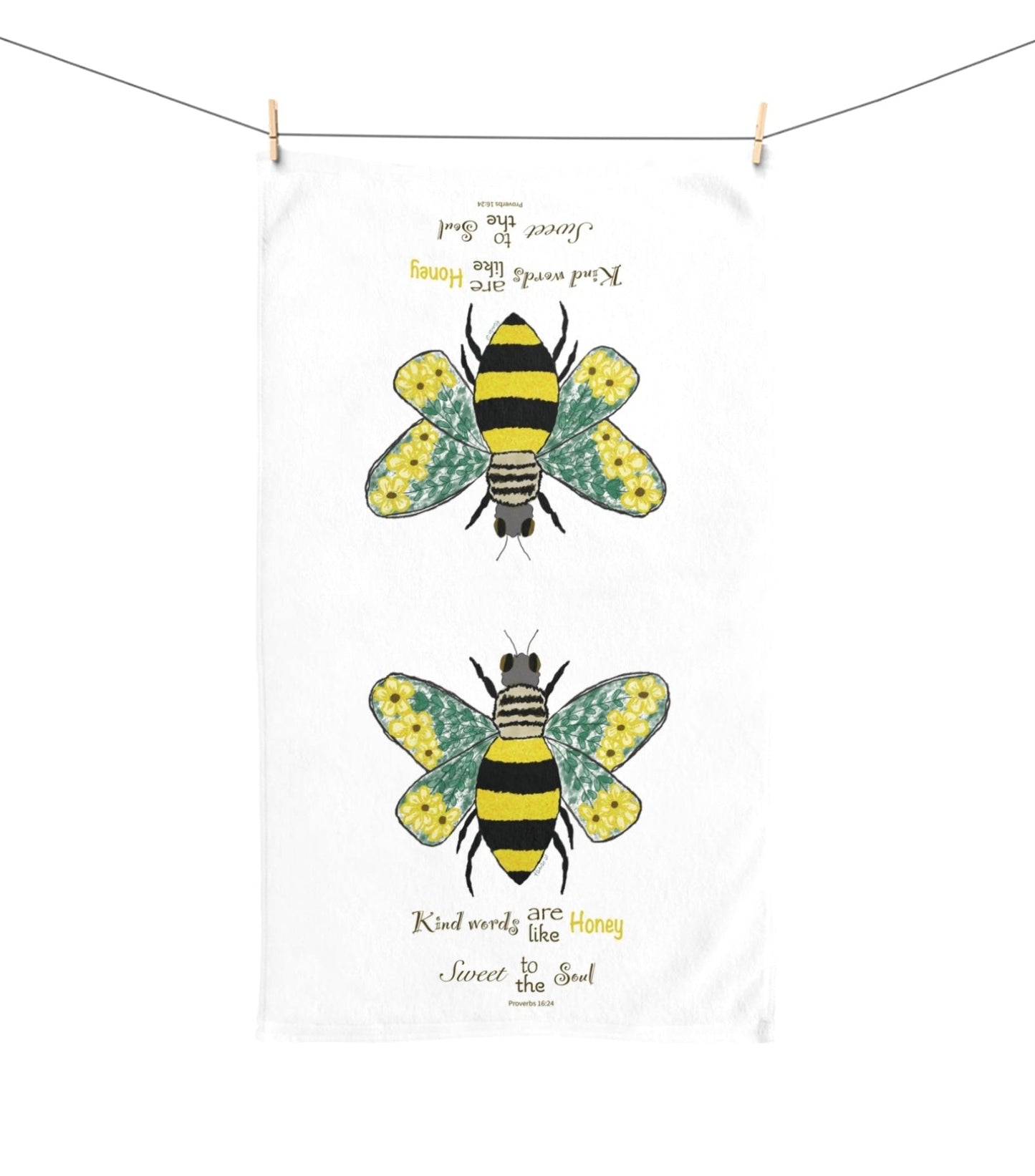 Bee Flower Hand Towel (Poly/Cotton) - Blue Cava