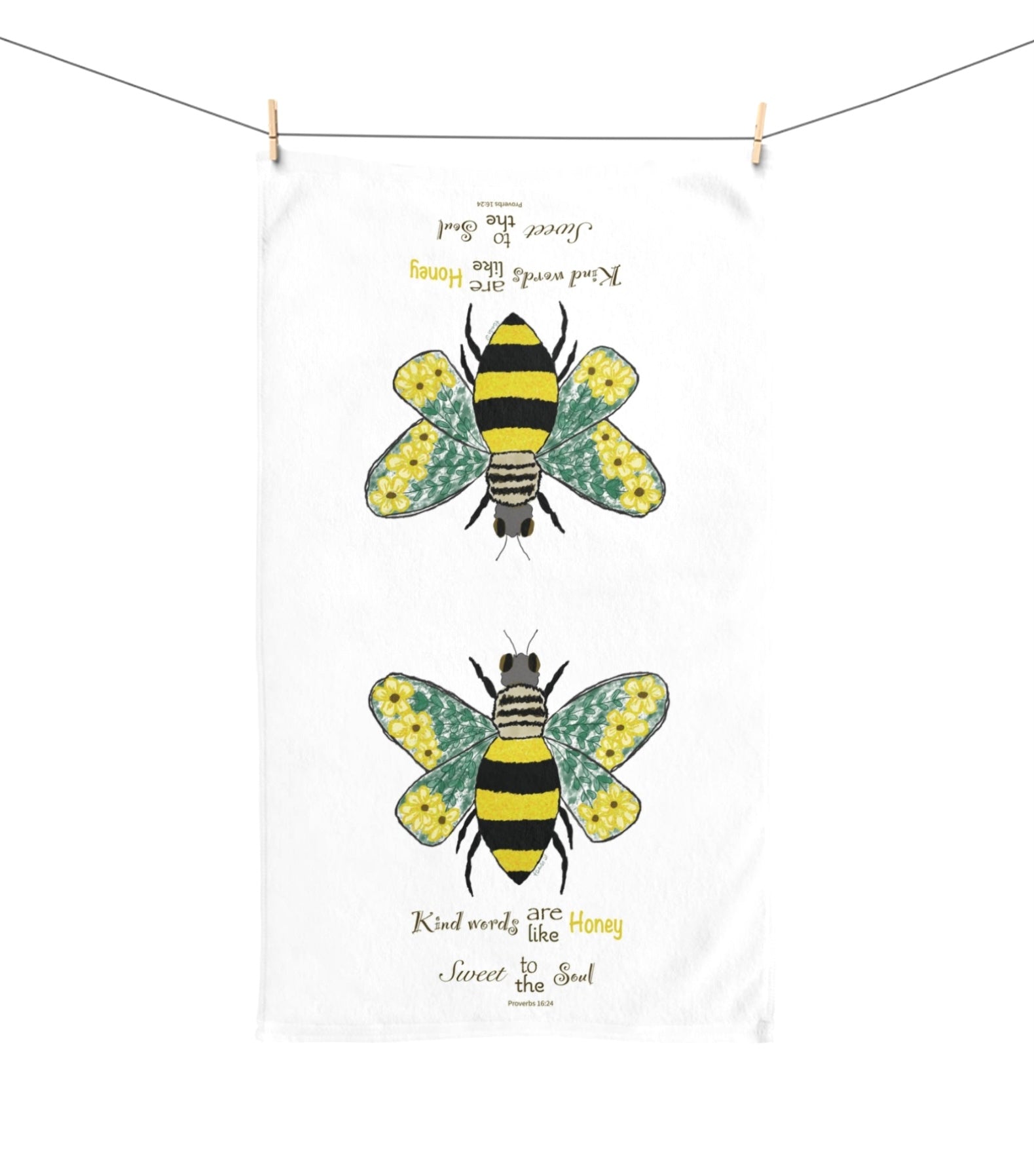 Bee Flower Hand Towel (Poly/Cotton) - Blue Cava