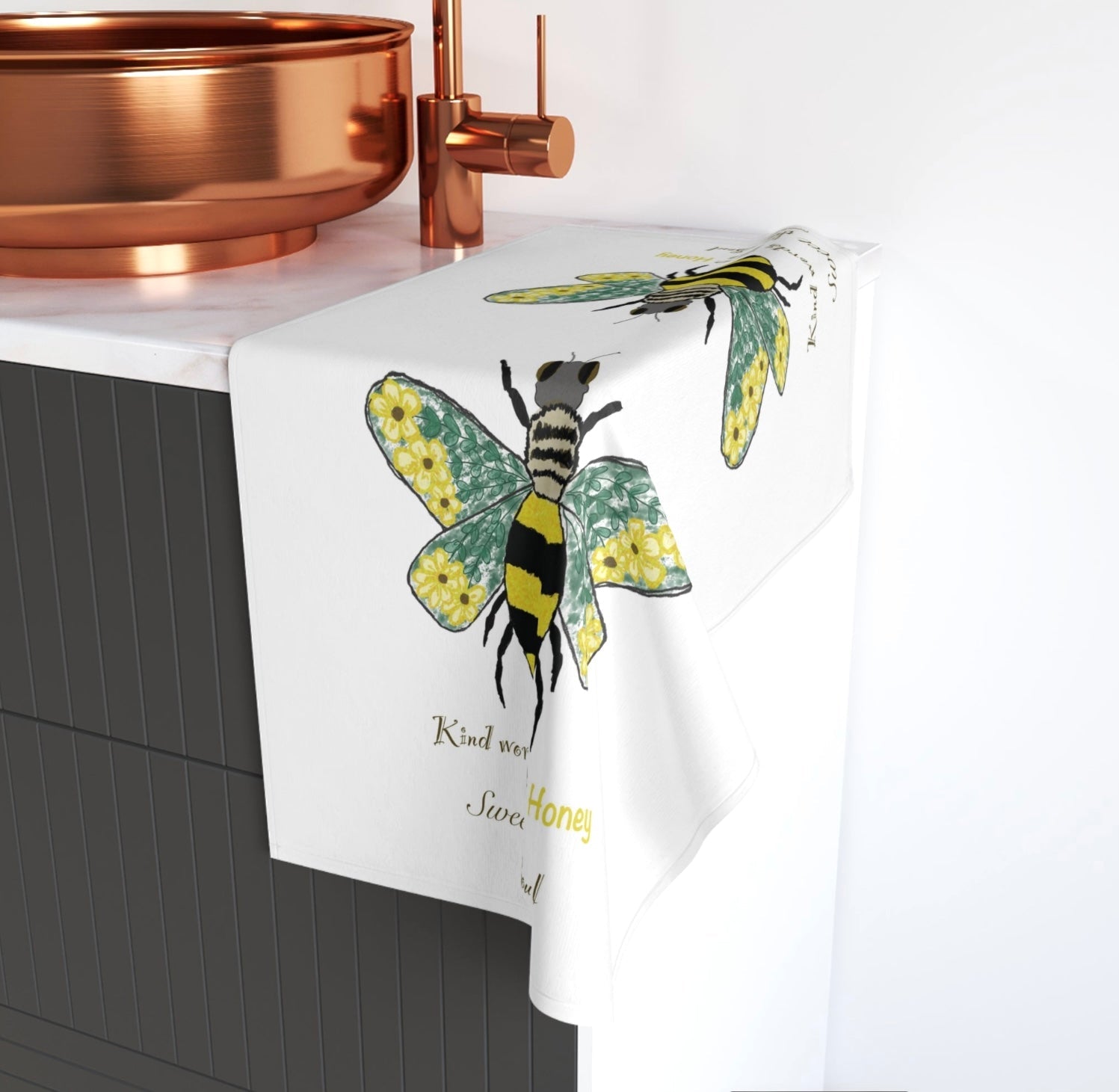 Bee Flower Hand Towel (Poly/Cotton) - Blue Cava