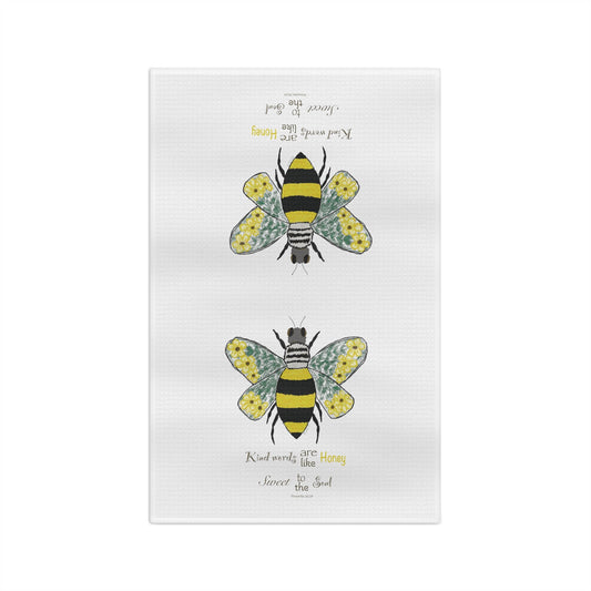 Bee Flower Microfiber Waffle Towel - Blue Cava