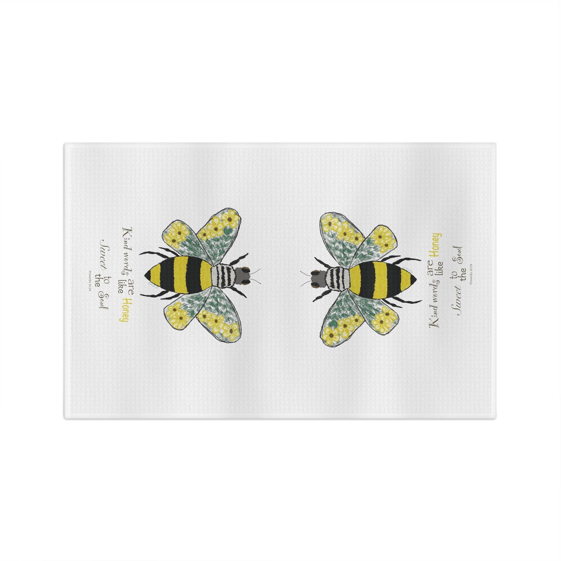Bee Flower Microfiber Waffle Towel - Blue Cava