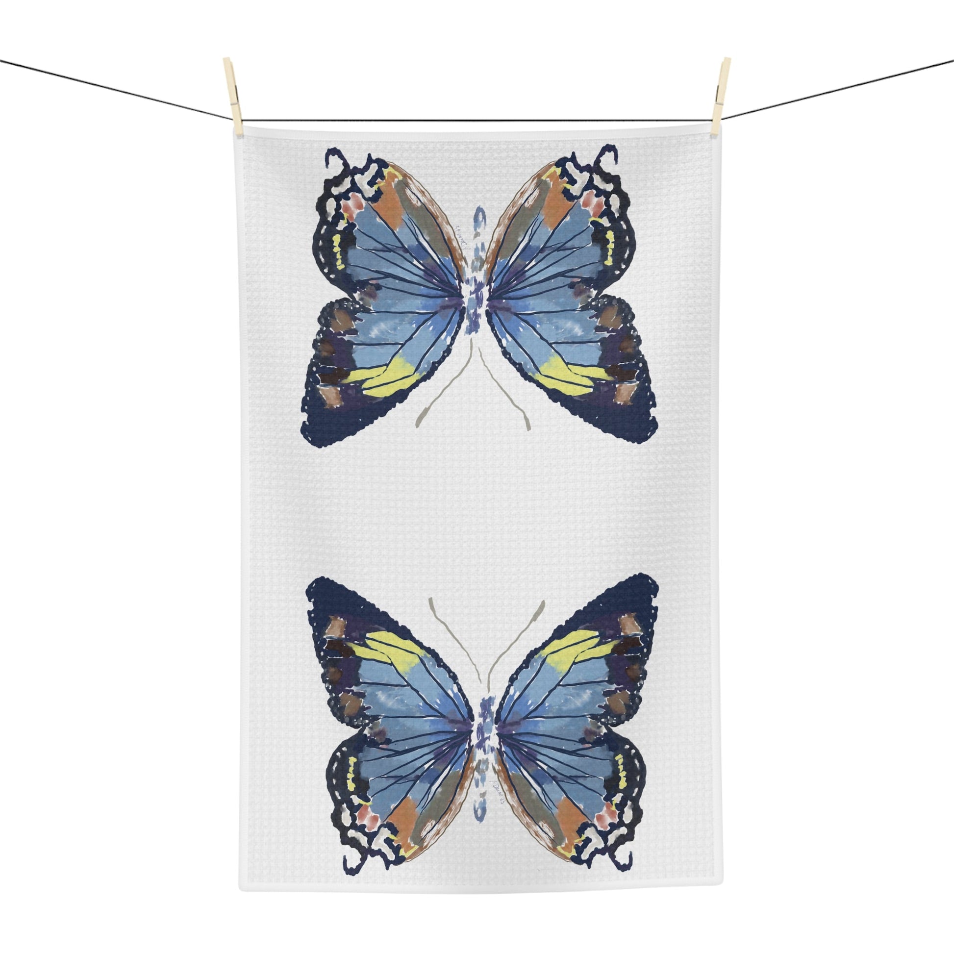 Butterfly Microfiber Waffle Towel - Blue Cava