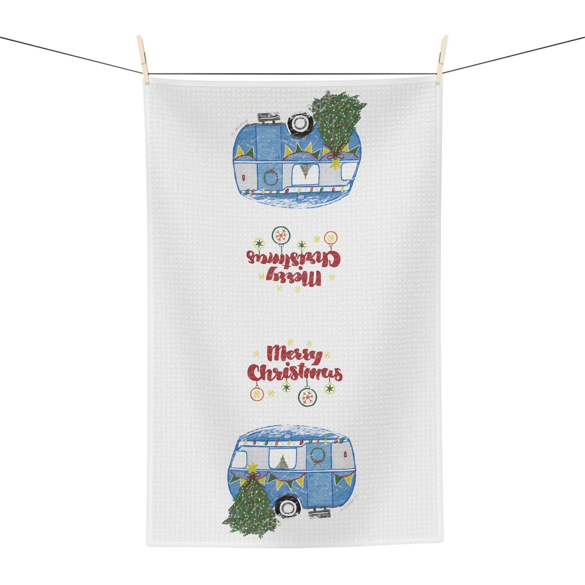 Christmas Camper Microfiber Waffle Towel - Blue Cava