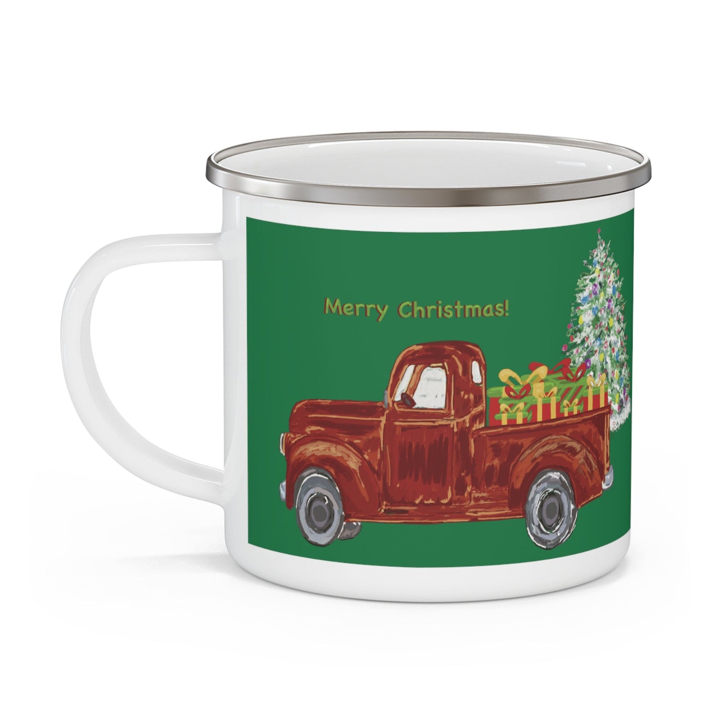 christmas Truck Enamel Camping Mug 12 oz. - Blue Cava
