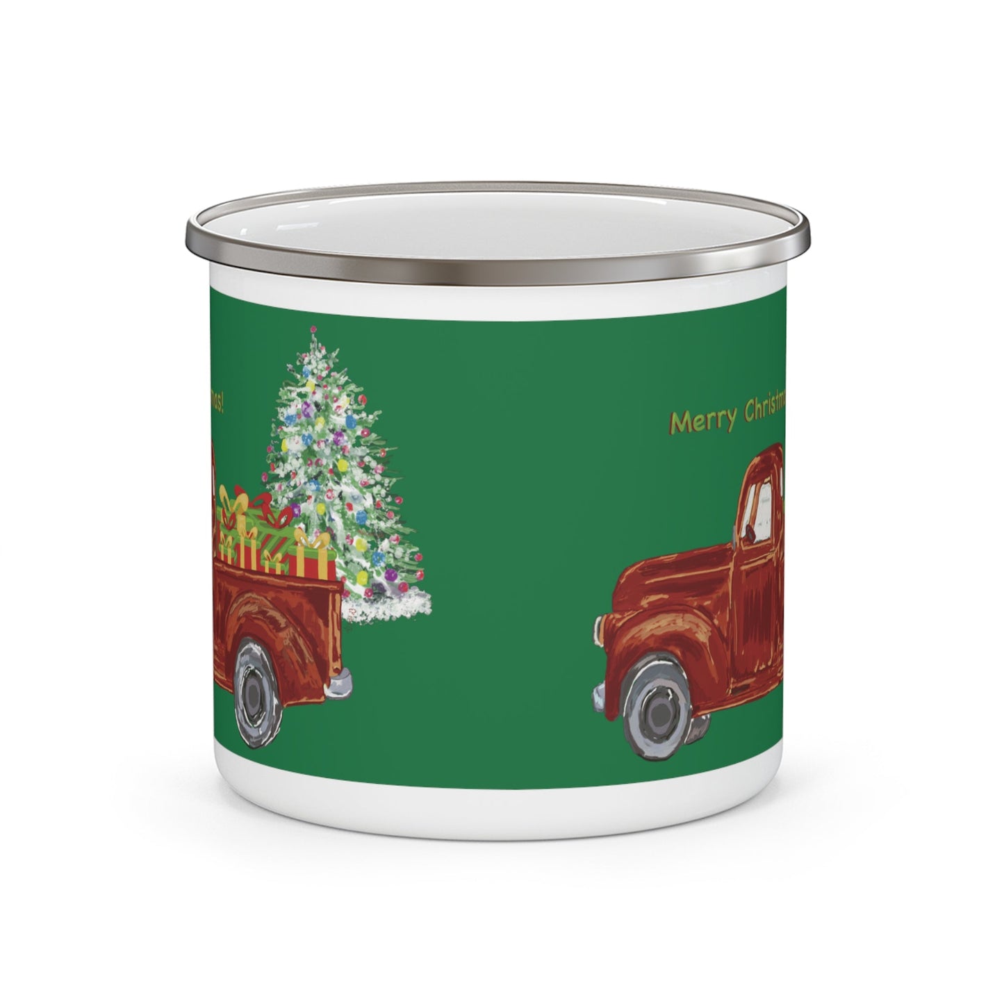 christmas Truck Enamel Camping Mug 12 oz. - Blue Cava