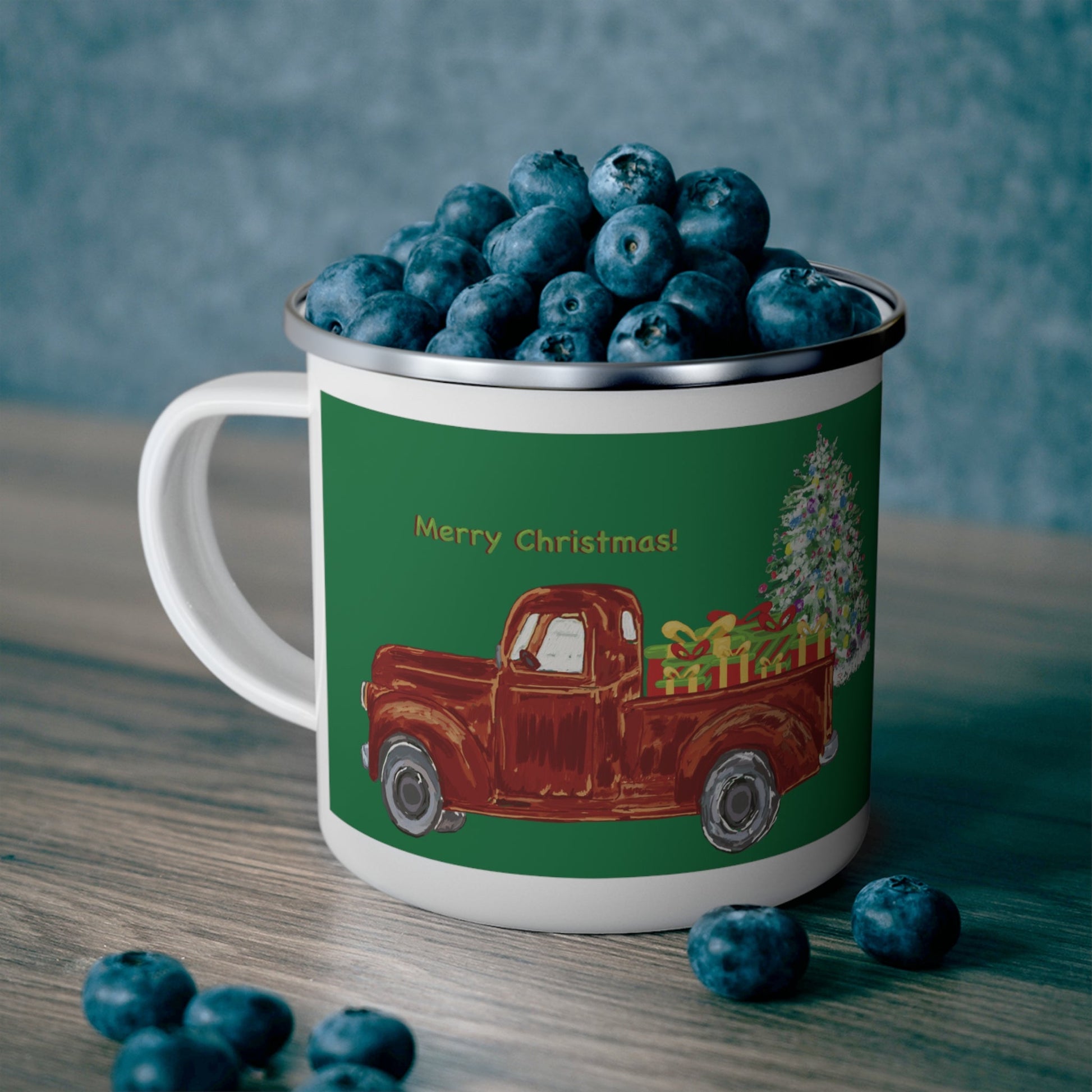 christmas Truck Enamel Camping Mug 12 oz. - Blue Cava
