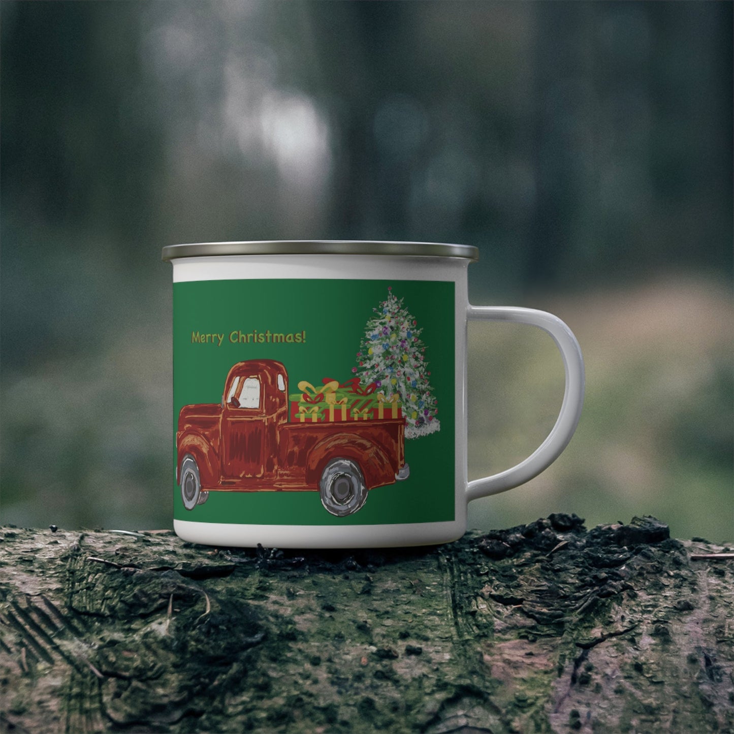 christmas Truck Enamel Camping Mug 12 oz. - Blue Cava