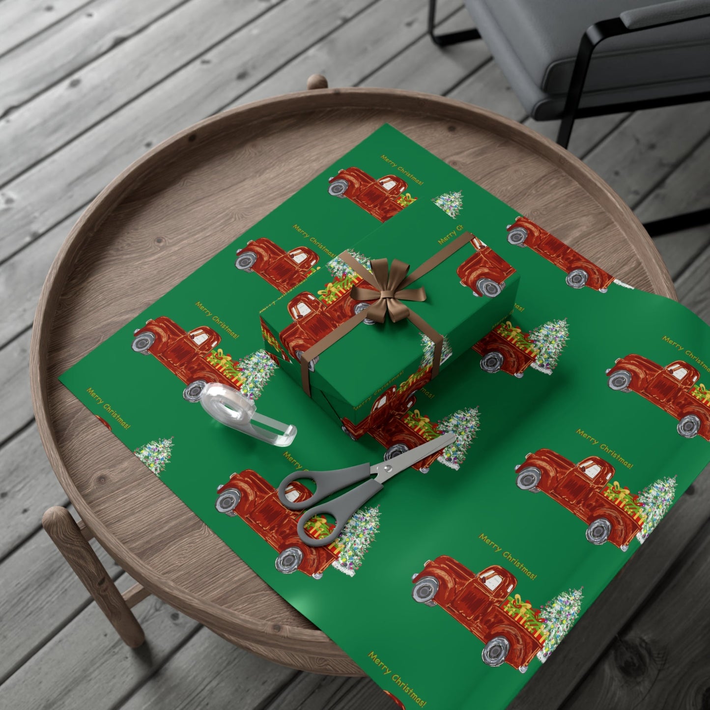 Christmas Truck Gift Wrapping Paper - Blue Cava