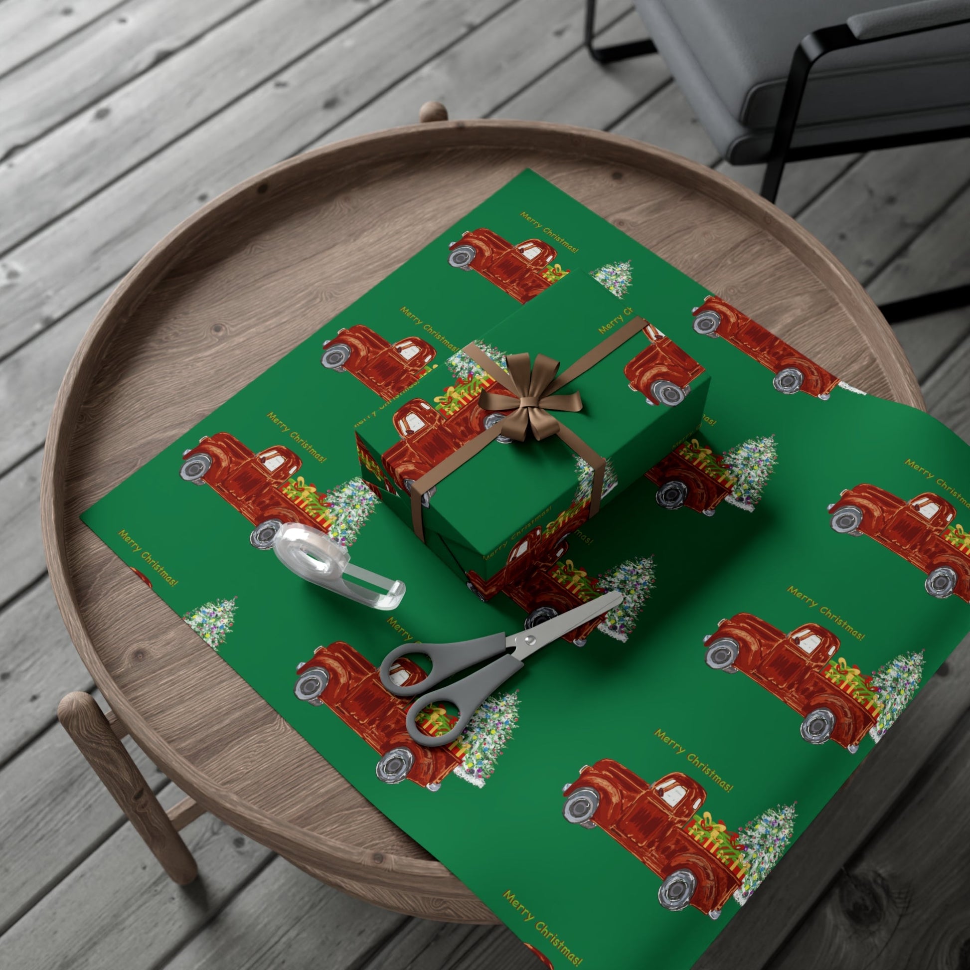 Christmas Truck Gift Wrapping Paper - Blue Cava