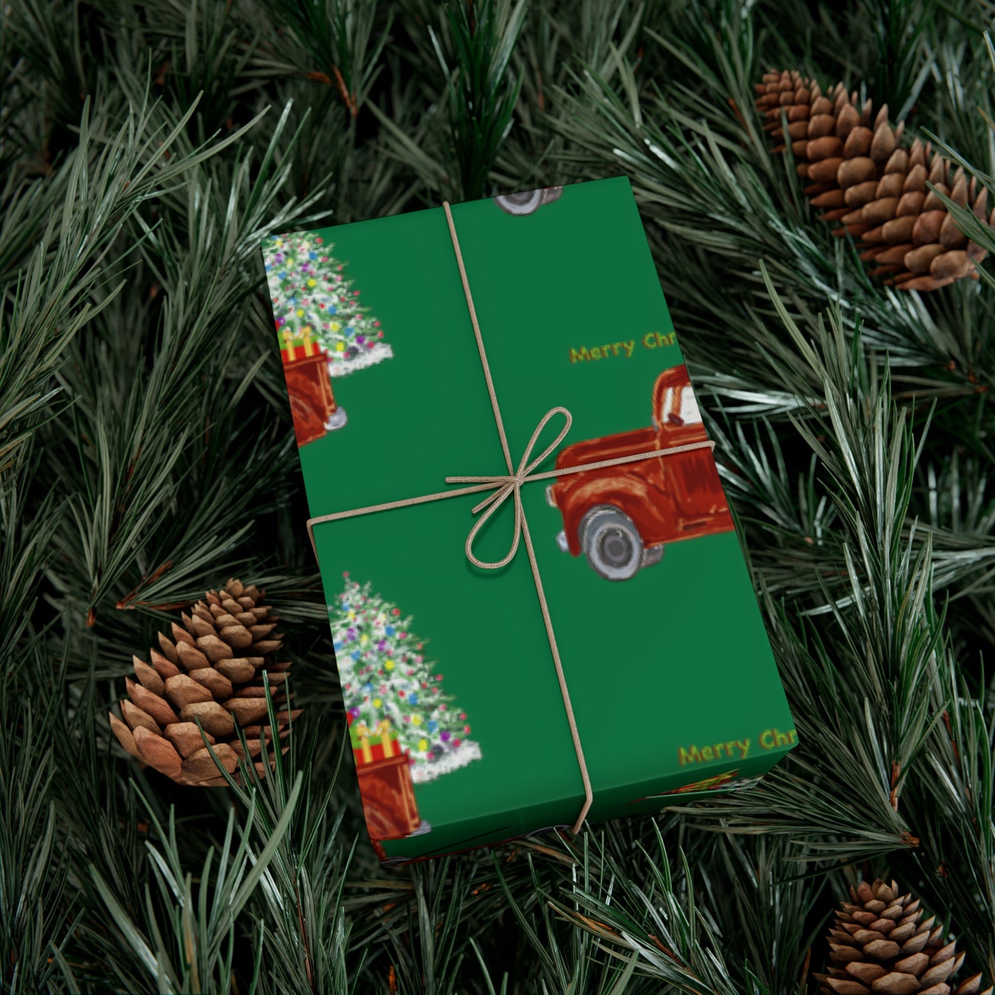 Christmas Truck Gift Wrapping Paper - Blue Cava