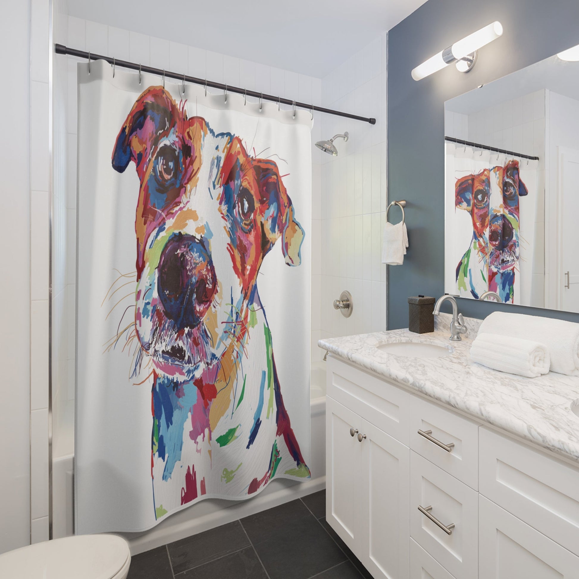 Colorful Dog Shower Curtain - Blue Cava