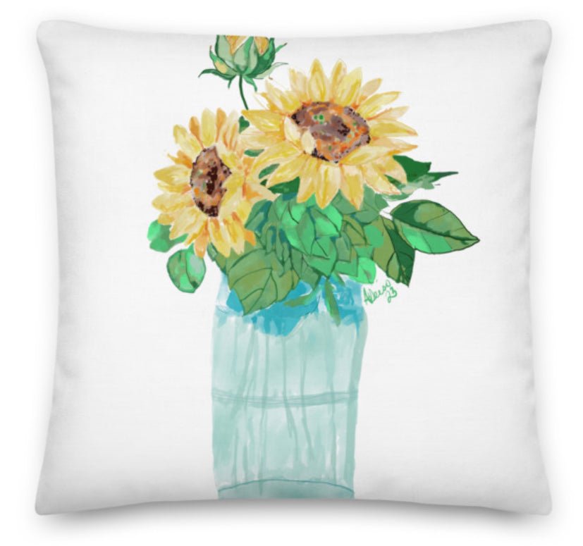 Floral Vase Premium Pillow - Blue Cava