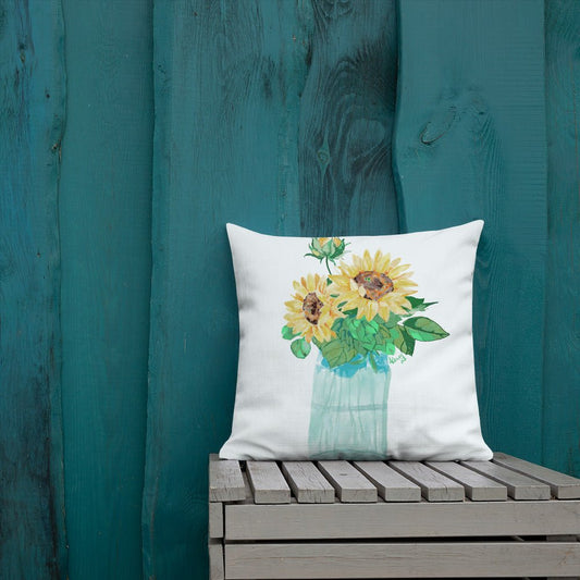 Floral Vase Premium Pillow - Blue Cava