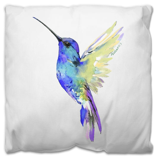 “Flossie” Hummingbird Outdoor Pillows - Blue Cava