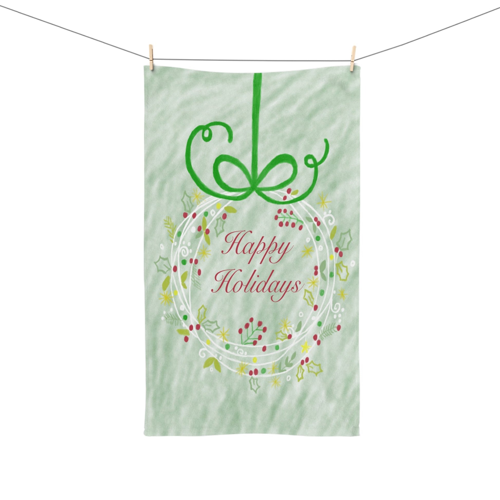 Happy Holidays Hand Towel (Poly/Cotton) - Blue Cava