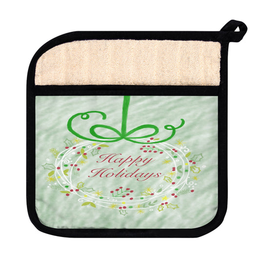 Happy Holidays Pot Holder with Pocket - Blue Cava