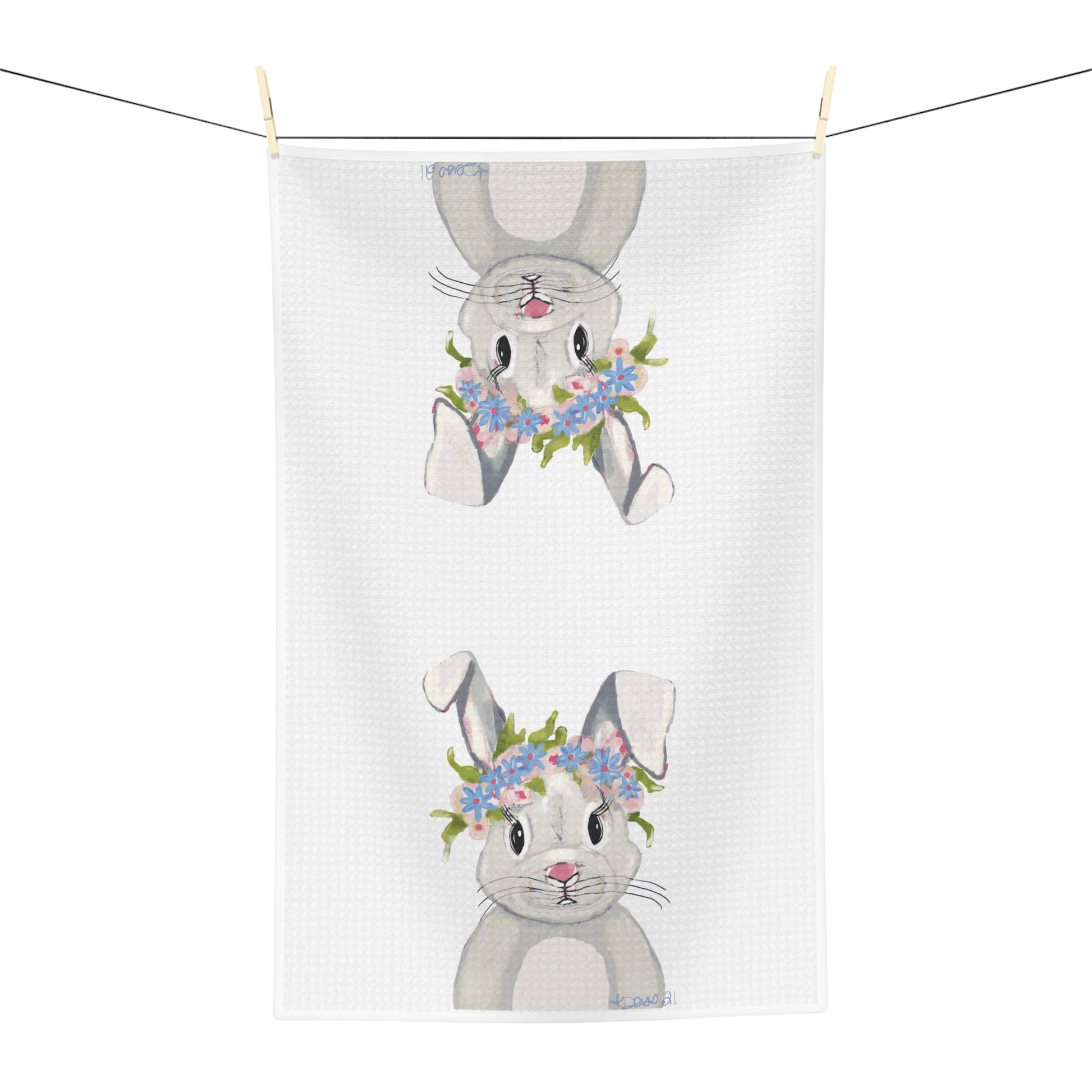 Hops A Lot Bunny Microfiber Waffle Towel - Blue Cava