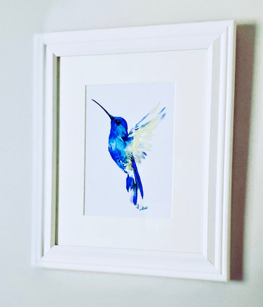Hummingbird watercolor Wall Art - Blue Cava