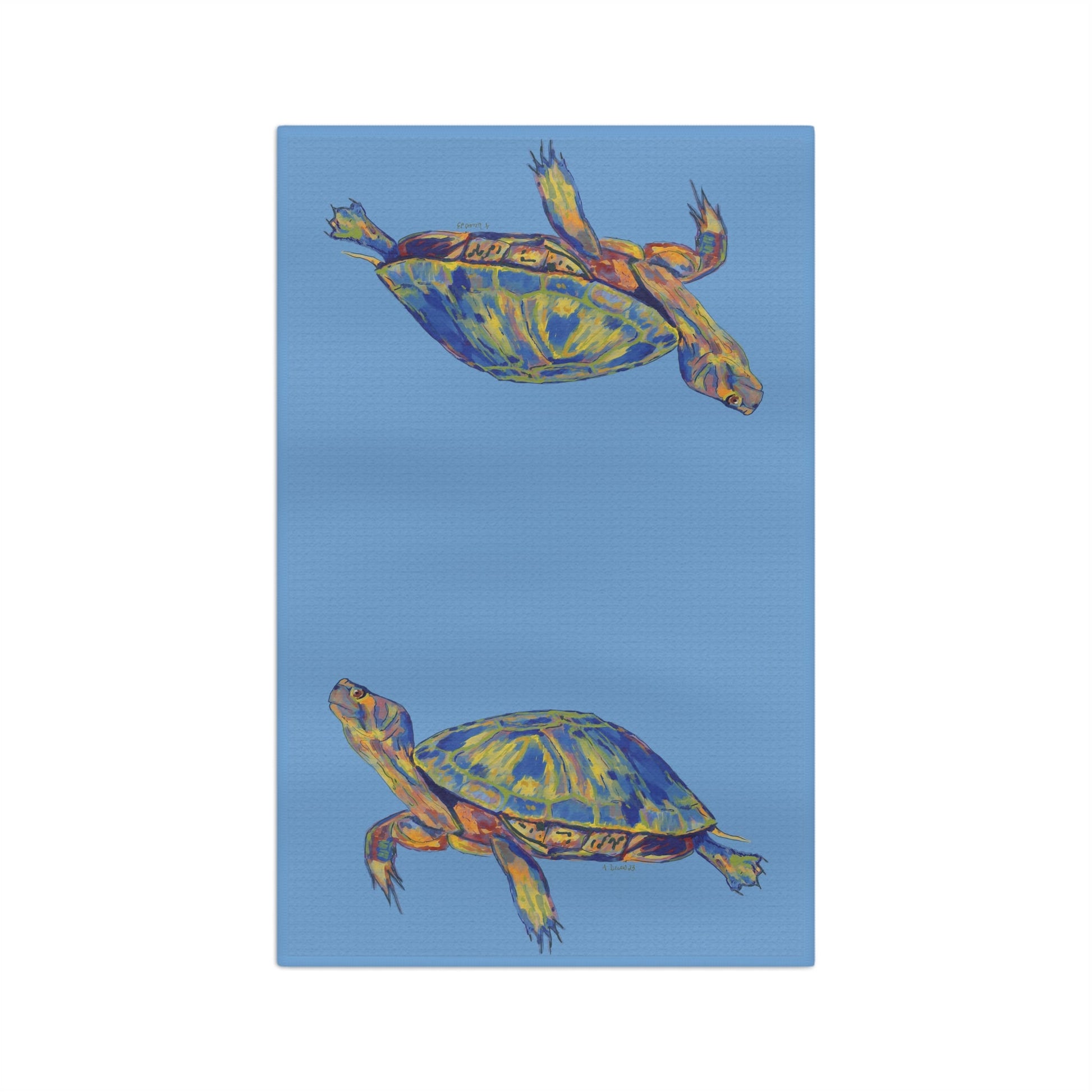 “Isaac” Sea Turtle Microfiber Waffle Towel - Blue Cava