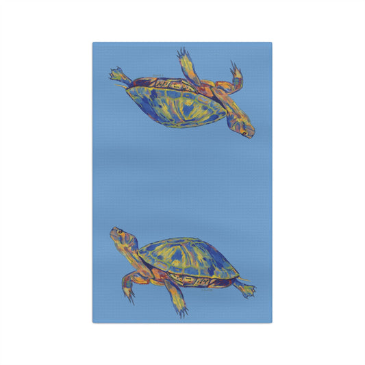 “Isaac” Sea Turtle Microfiber Waffle Towel - Blue Cava