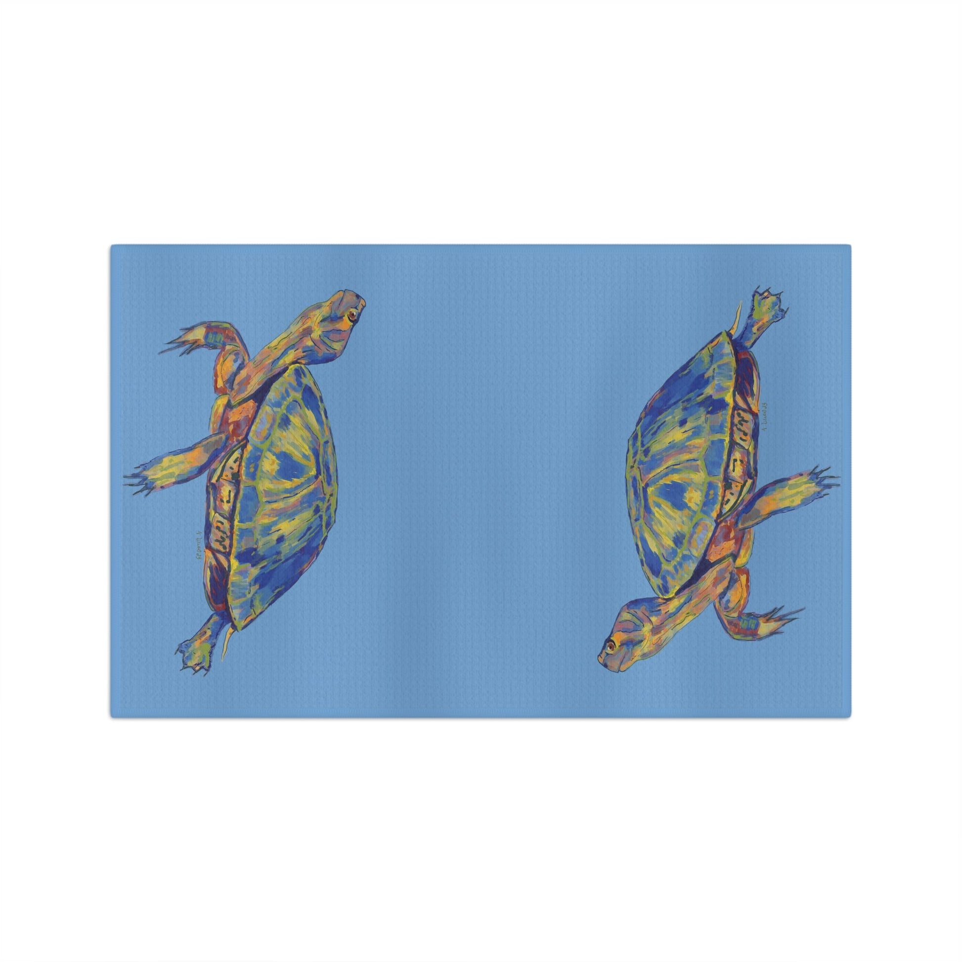 “Isaac” Sea Turtle Microfiber Waffle Towel - Blue Cava
