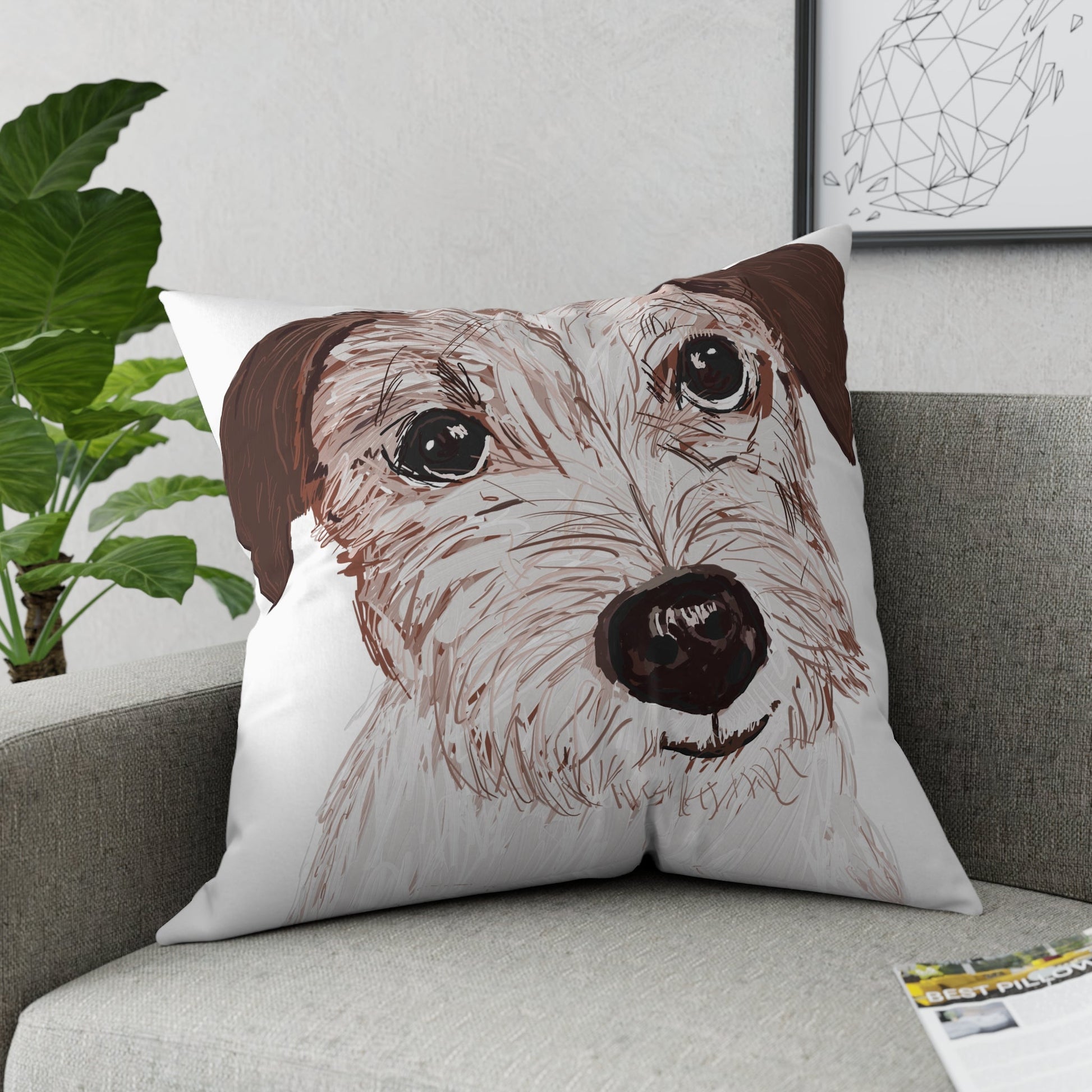 Jack Russell Broadcloth Pillow - Blue Cava