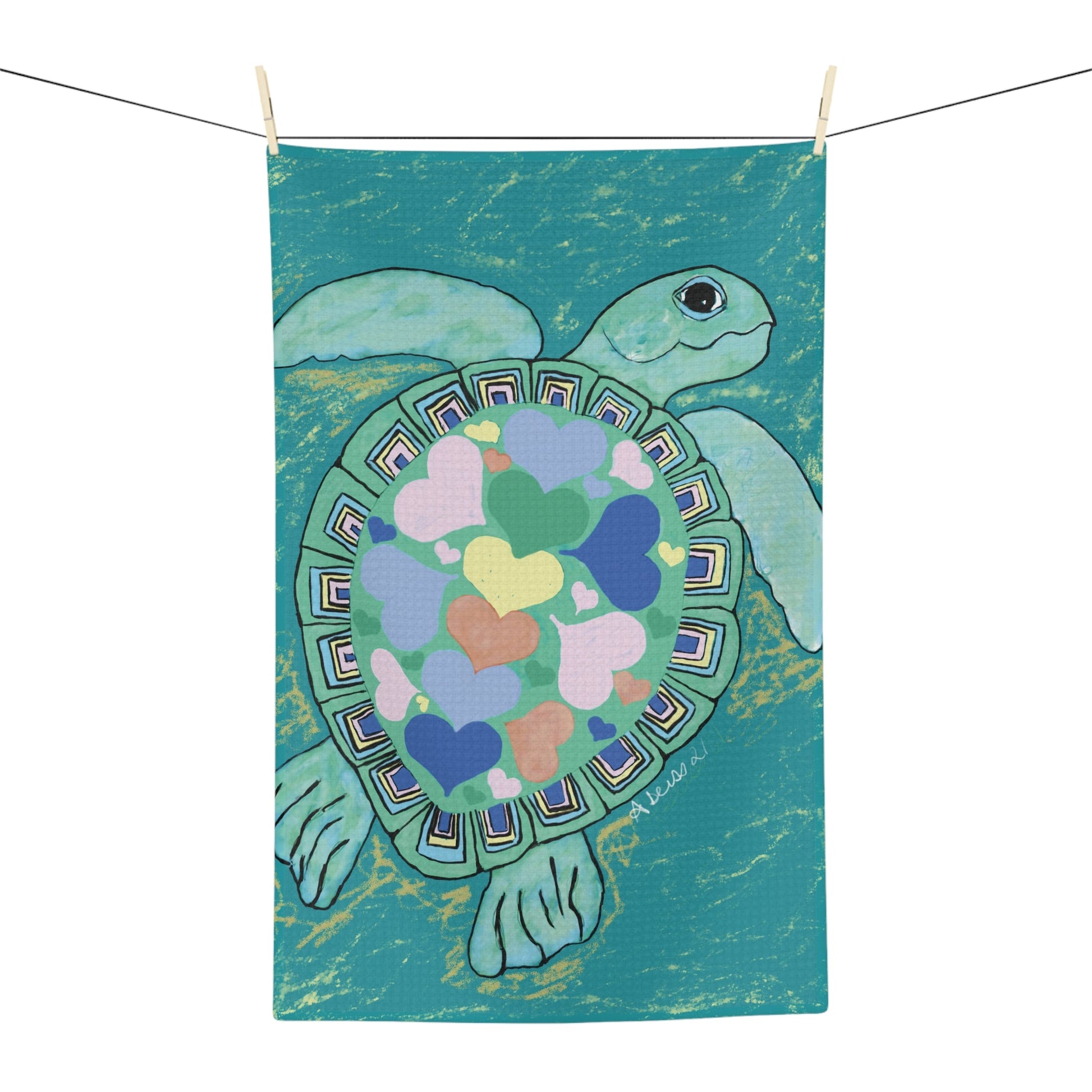 Love Sea Turtle Microfiber Waffle Towel - Blue Cava