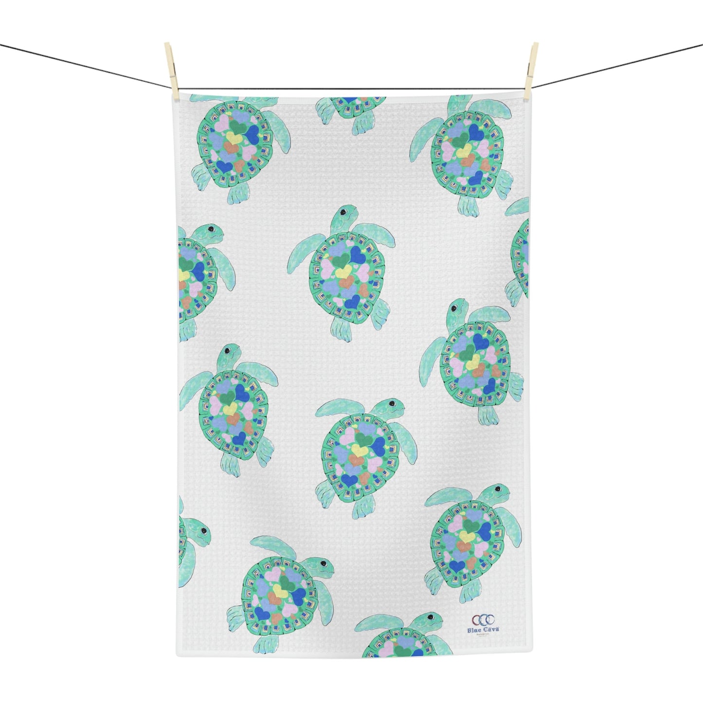“Love Turtles” Microfiber Waffle Towel - Blue Cava