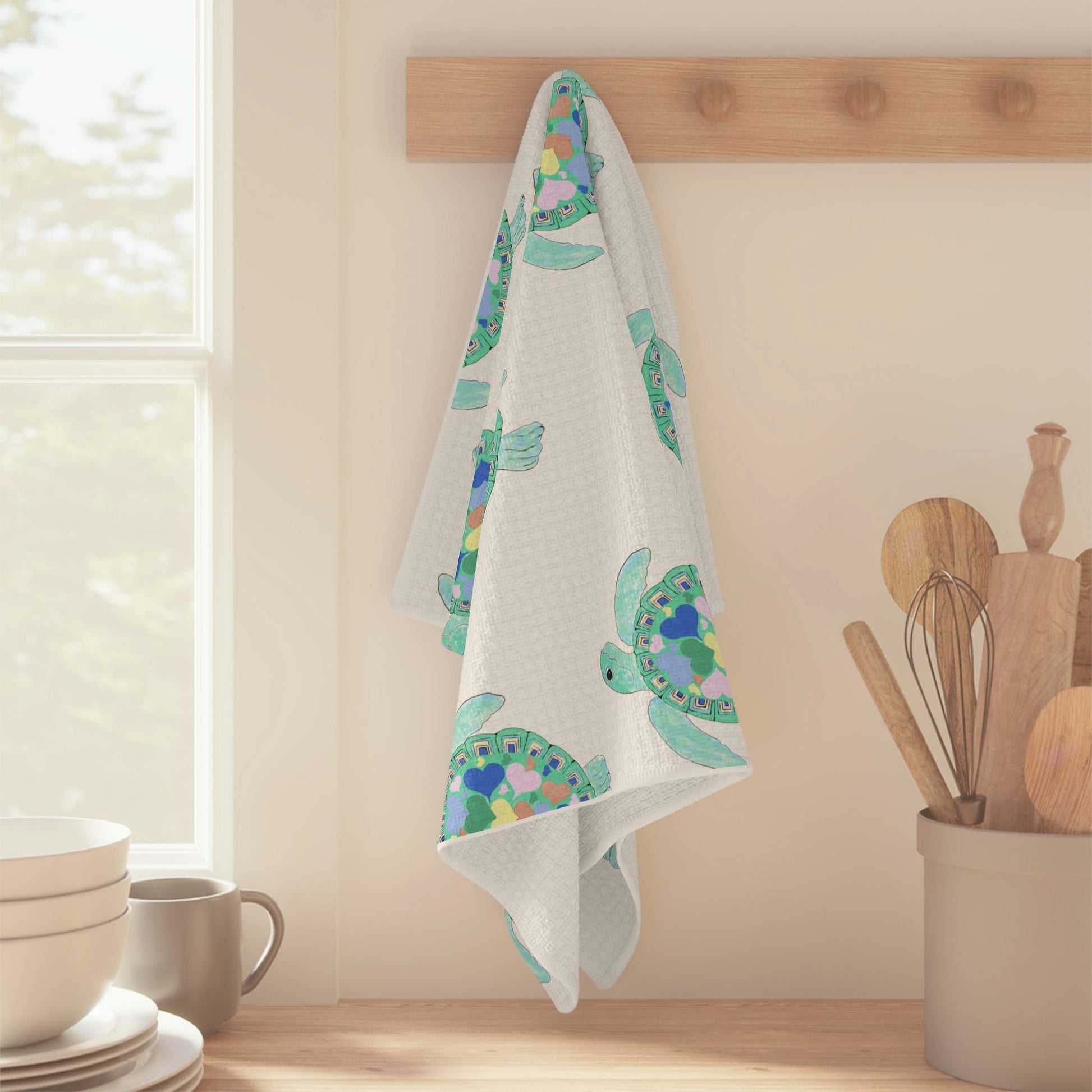 “Love Turtles” Microfiber Waffle Towel - Blue Cava
