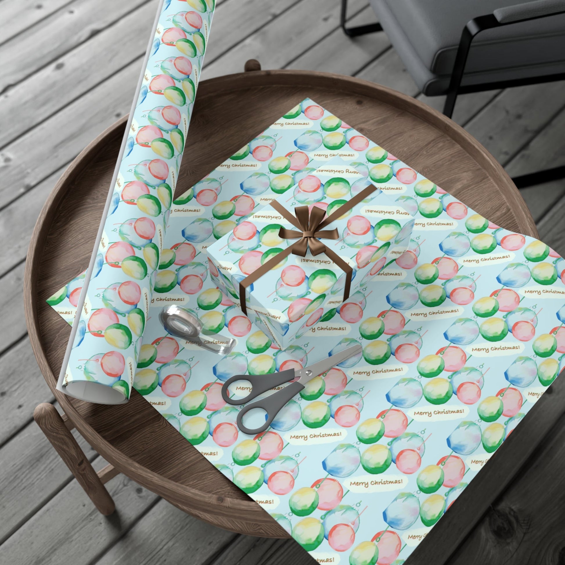 Merry Christmas Balls Gift Wrap Papers - Blue Cava