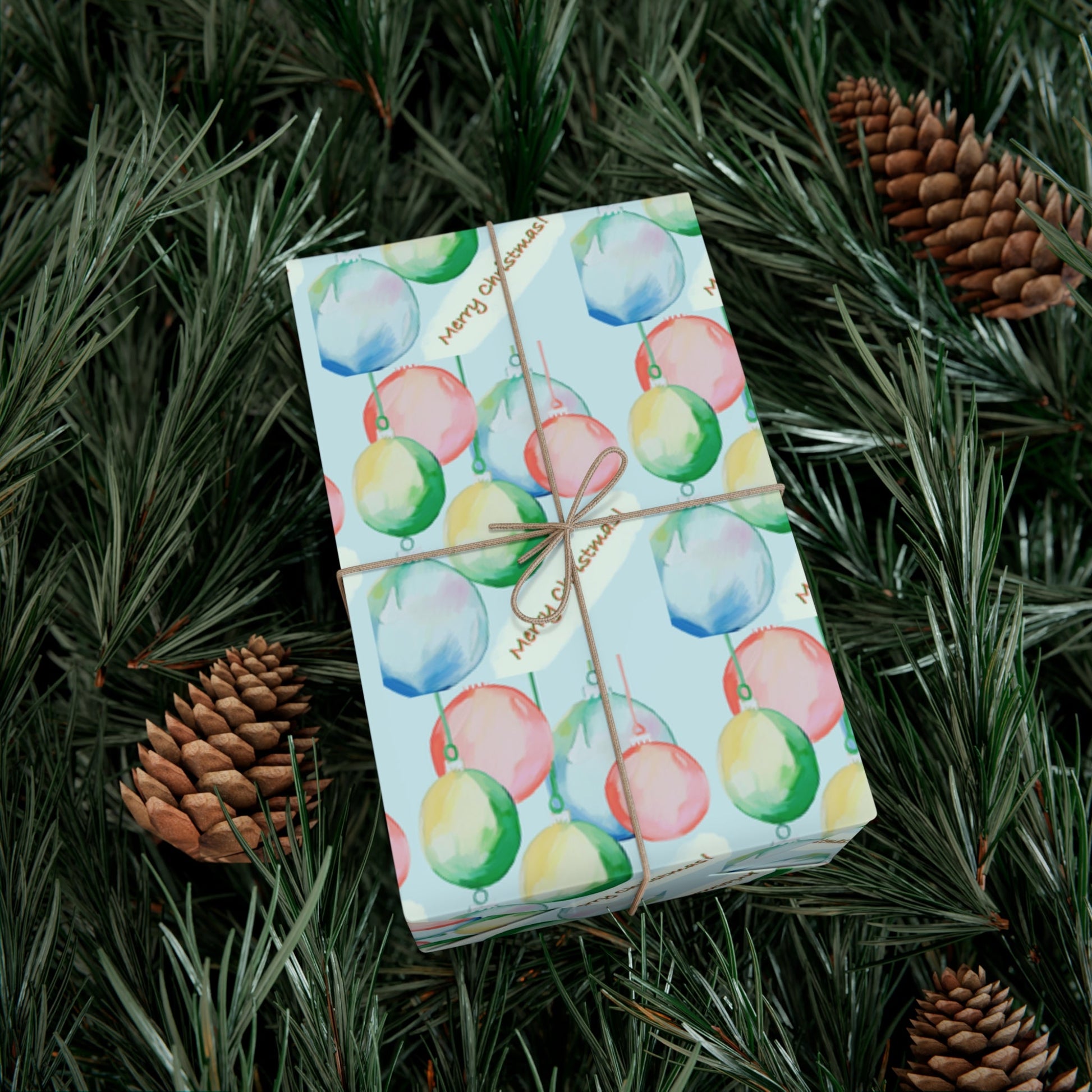 Merry Christmas Balls Gift Wrap Papers - Blue Cava