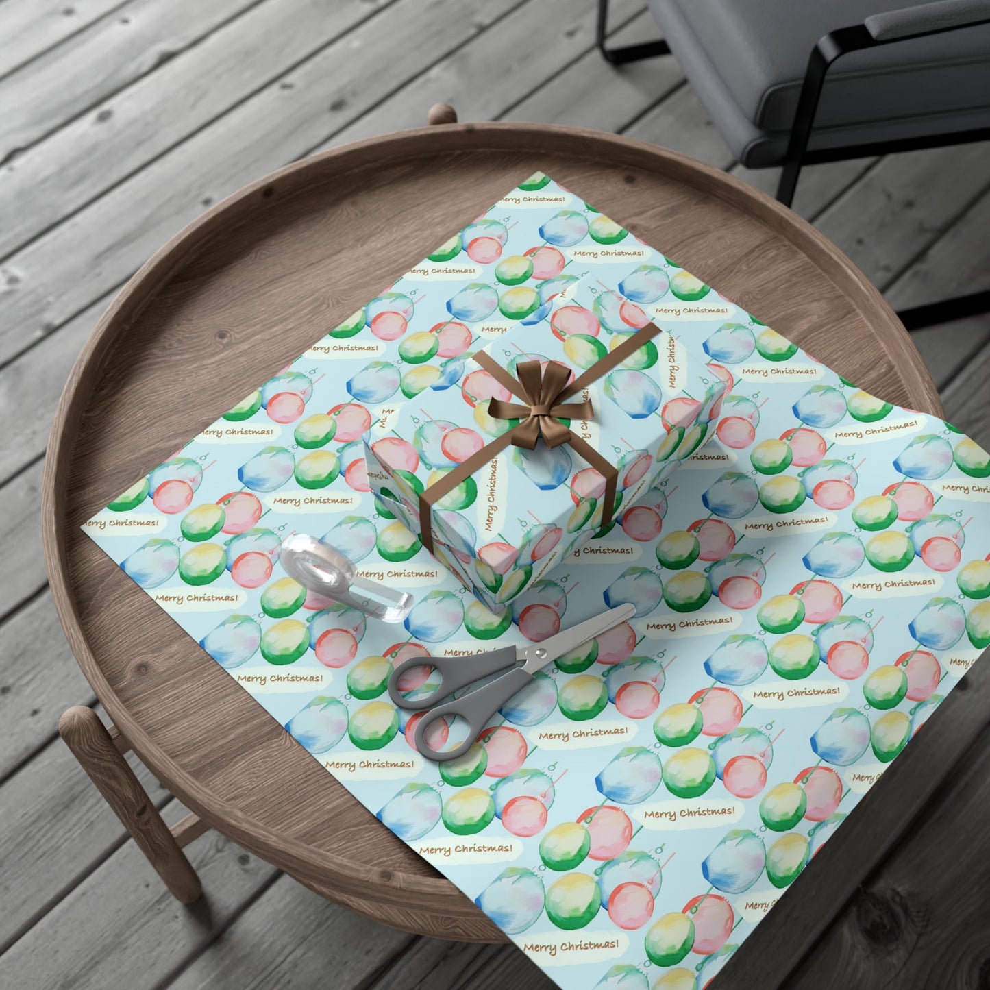 Merry Christmas Balls Gift Wrap Papers - Blue Cava