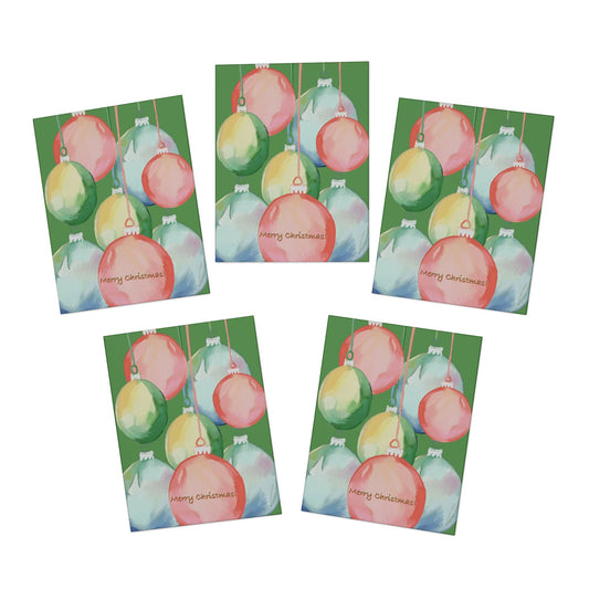 Merry Christmas Balls Greeting Cards (5-Pack) - Blue Cava