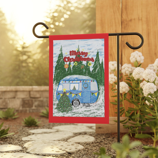 Merry Christmas Camper Garden Flag - Blue Cava